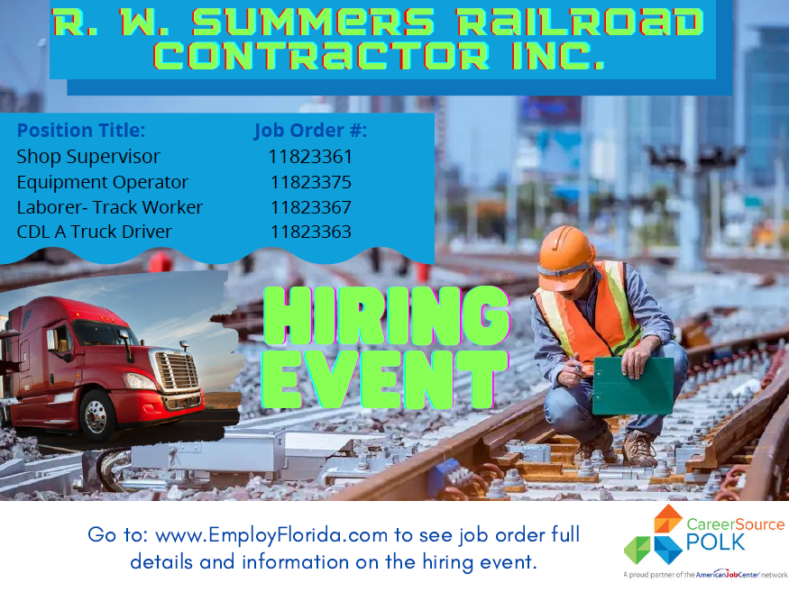 RW Summers Hiring Event. A railroad worker looks down at the train track as he works.