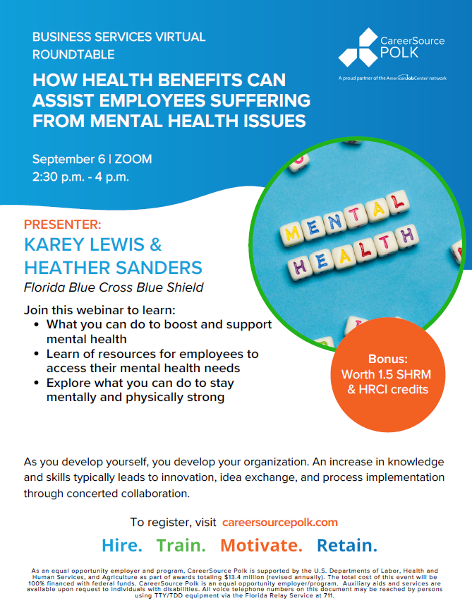 How Health Benefits Can Assist Employees Suffering from Mental Health Issues on September 6, 2023 at 2:30 p.m. to 4 p.m.